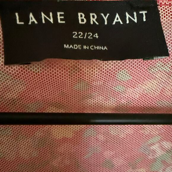 Lane Bryant Red Pink Floral V neck Peplum Quarter Sleeve Sheer Blouse Size 22/24 - Picture 3 of 8